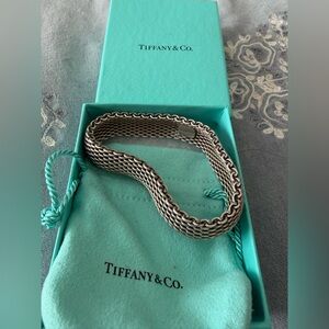 Tiffany & Co. Sterling Silver Mesh somerset flexible Bracelet - box & Blue Pouch